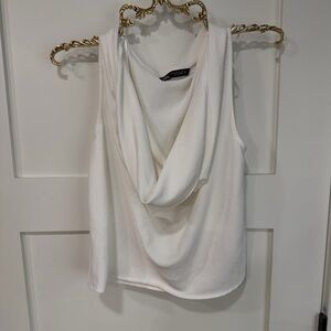Zara White Drape Neck Blouse
